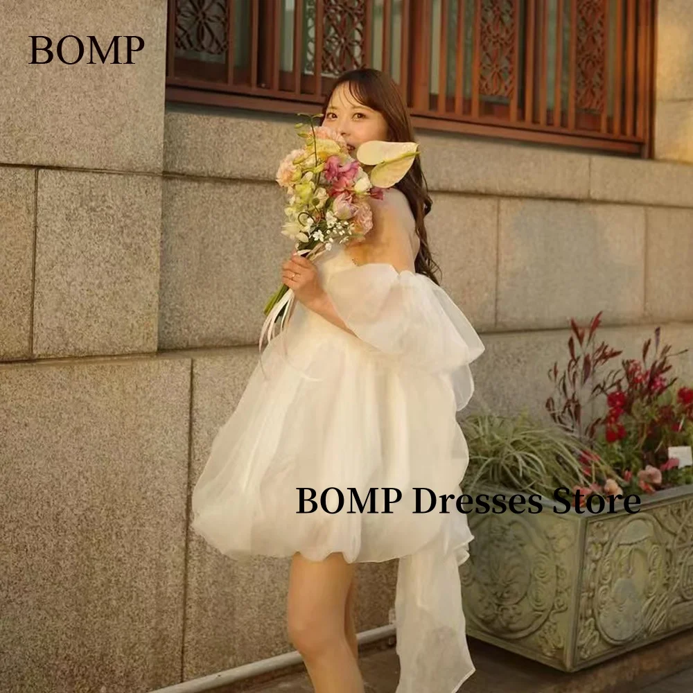 BOMP Bow Wedding Dresses Korea Photo shoot Off Shoulder Short Princess Bridal Gowns Customized 웨딩드레스