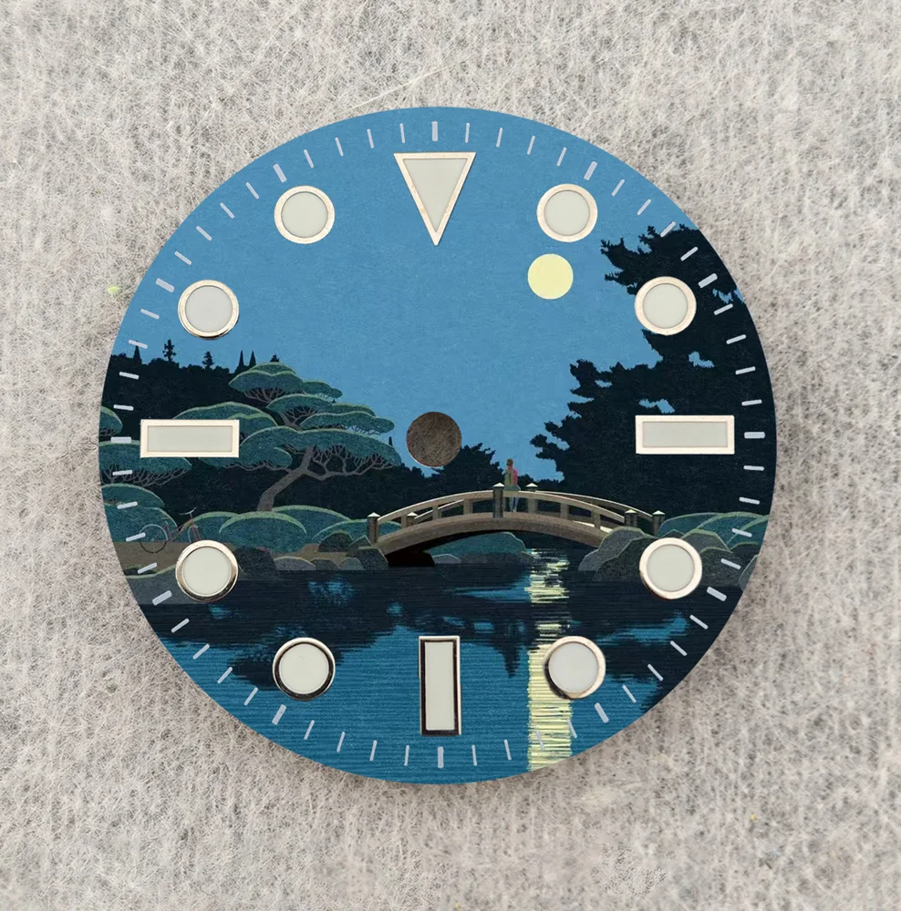 NH35 الطلب 28.5 مللي متر الطلب المشهد الطبيعي الإبداعية الهاتفي NH36 الطلب مخصص اللون الطلب صالح NH35/36 ساعة يد تعمل بالحركة أجزاء استبدال