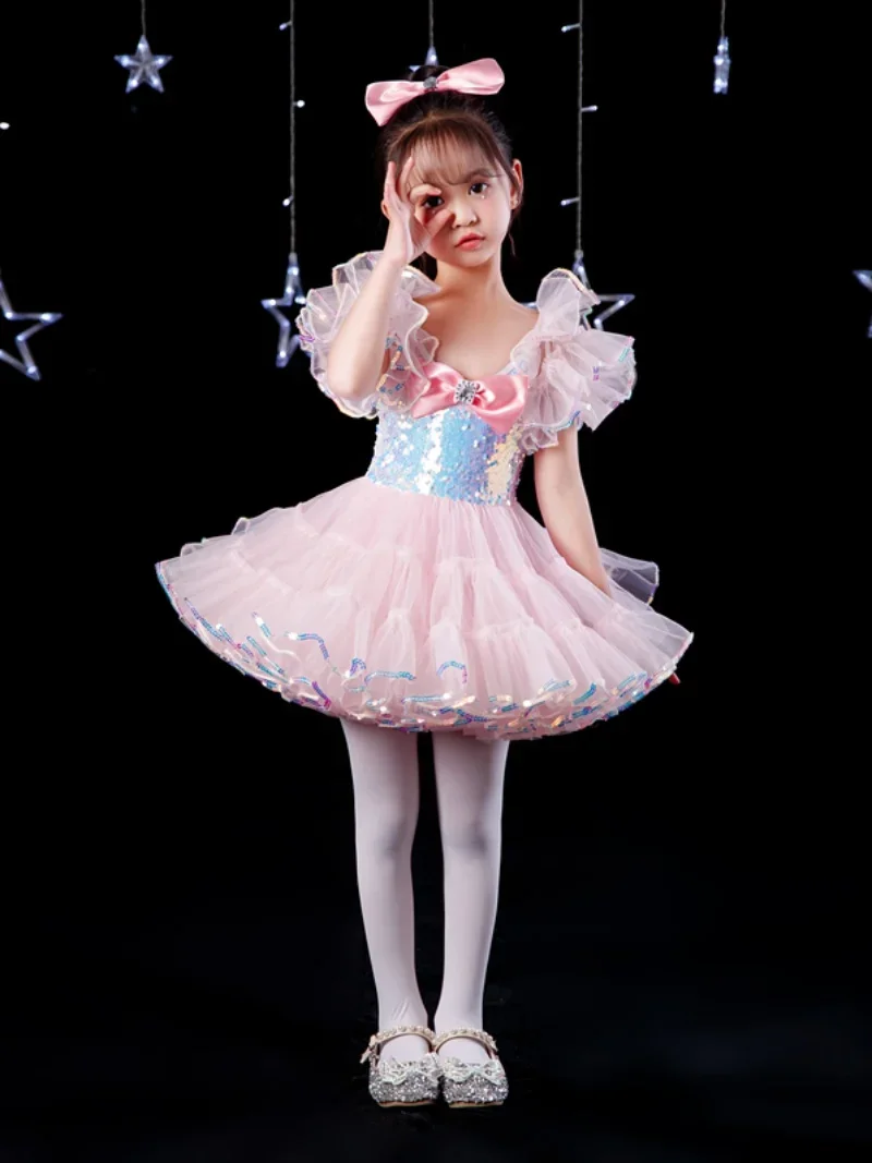 Modern dance sequin fluffy gauze skirt, children's western-style performance clothing, children's choir performance clothing