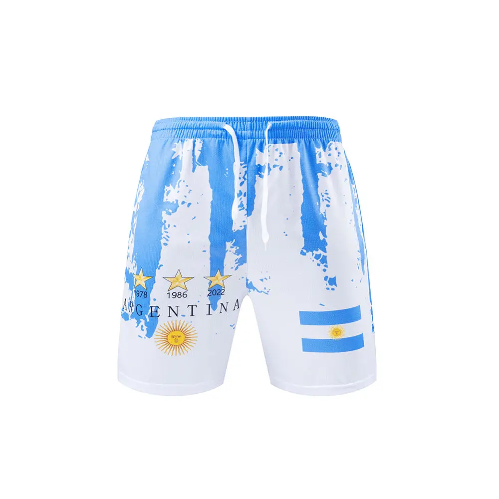 Champion Argentina Shorts 3D Digital Printing Men\'s Shorts Sports Casual Shorts Comfortable Shorts Breathable and Quick Drying