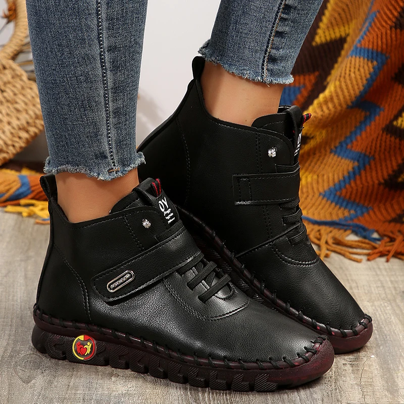 Winter Orthopedic Boots For Women Autumn Fall Leather Shoes With Fur Red Moccasins Woman Ankle Boots Mom Plush Sneakers Shoes