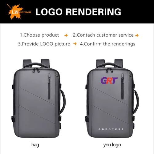 Imagen 2 del producto Mochila para ordenador portátil con logotipo personalizado para hombre, mochila expandible con múltiples bolsillos de 17 pulgadas, mochila escolar impermeable, bolsa de viaje de negocios con estampado