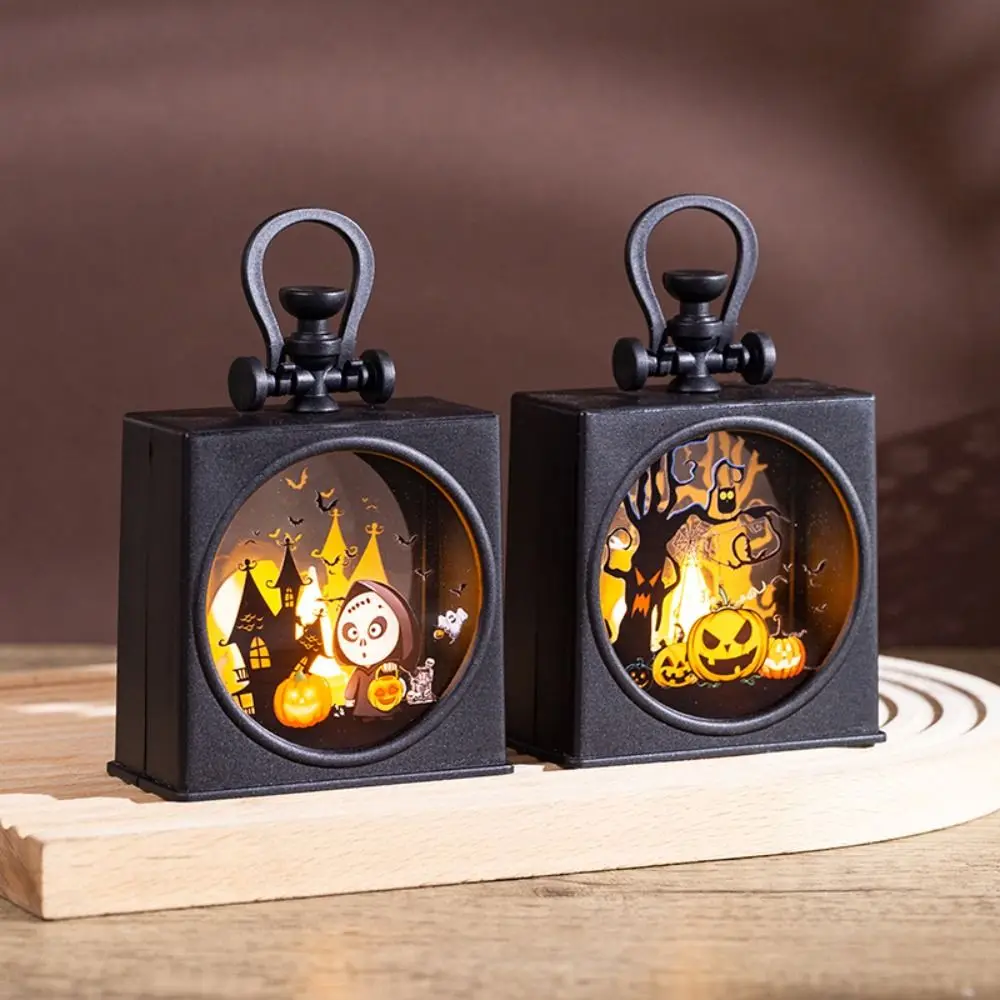 Kid Toys Luminous Halloween Portable Jack-O-Lantern Plastic Funny Candle Wind Lantern Cartoon LED Pumpkin Lantern Haunted House