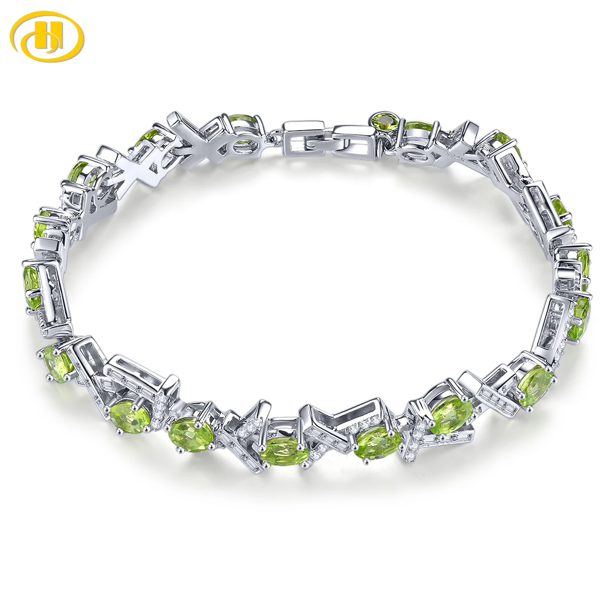 Natural Genuine Peridot Solid Sterling Silver Bracelet 5.6 Carats Luxury Gorgerours Birthstone New Year Gift Top Quality