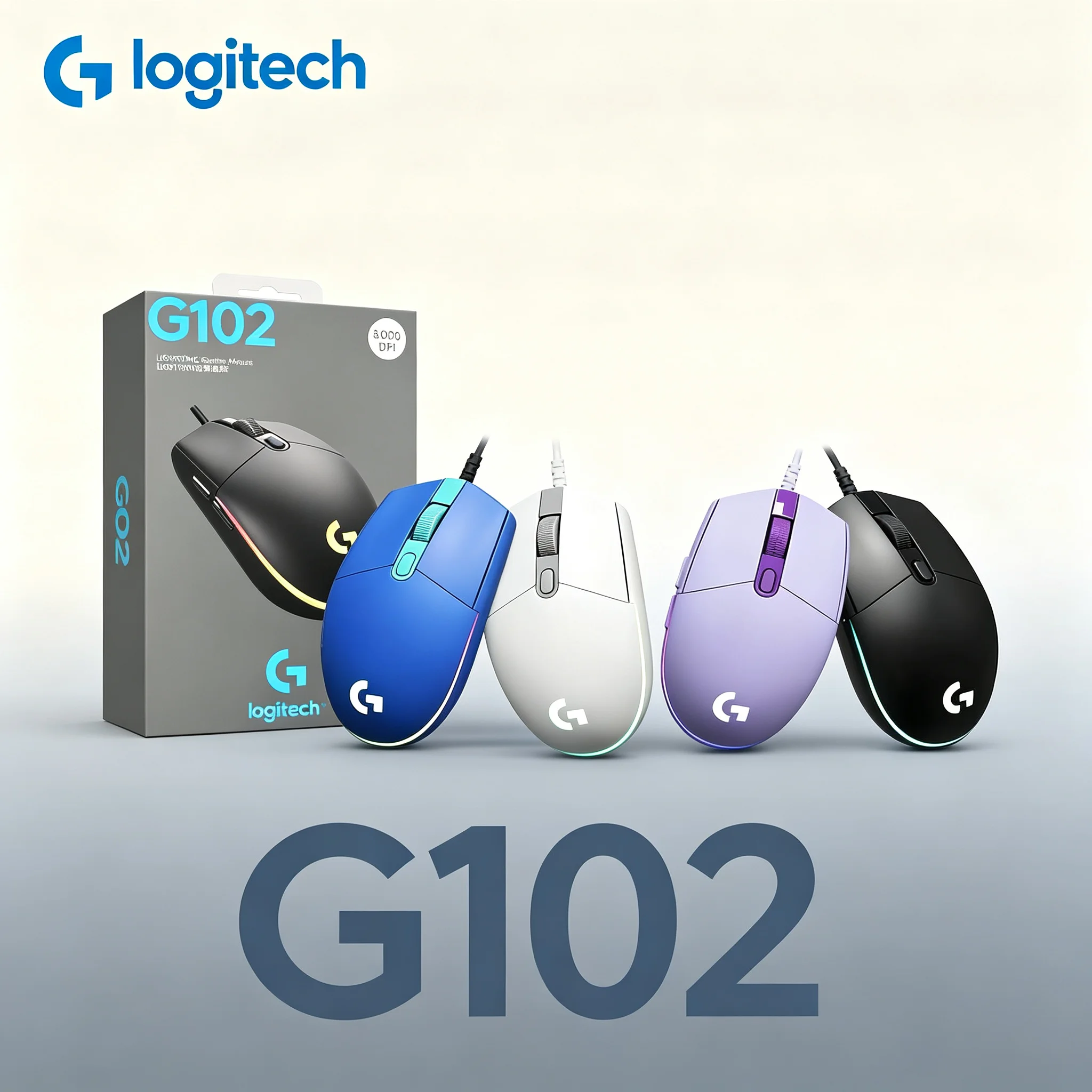 High‑Performance Logitech G102 Wired Gaming Mouse 6 Assignable Keys 8000 DPI RGB Lightsync Mice For MOBA Games