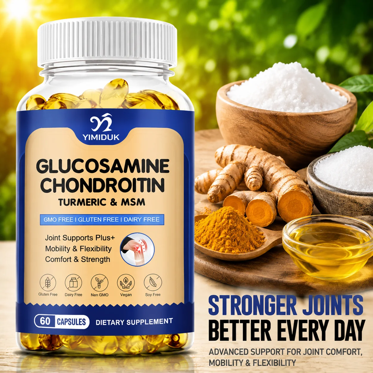 Glucosamine Chondroitin Supplement, for Improves Flexibility, Reduces Discomfort & Promotes Movement, Men & Women, Vegan