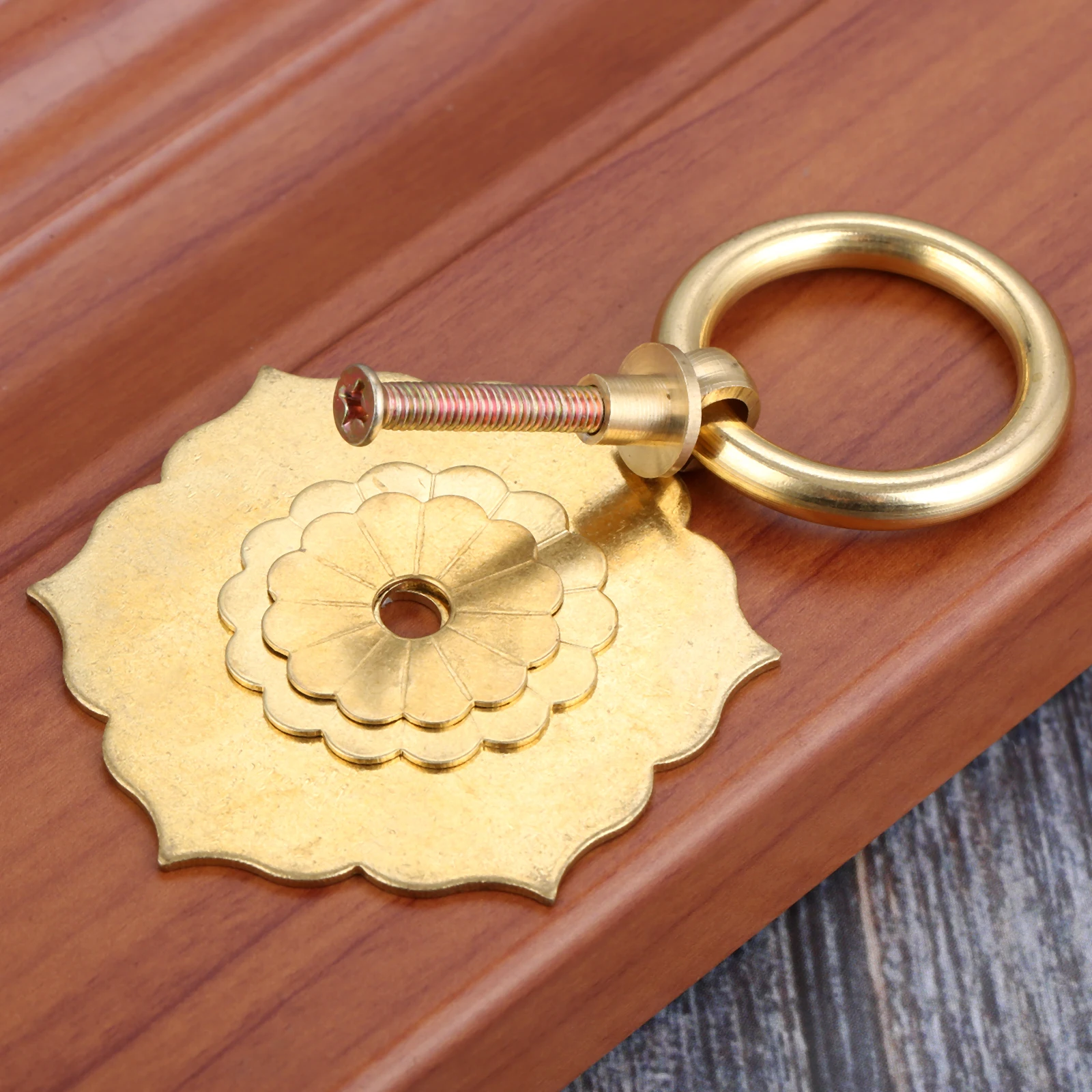 1PC Unique Ring Pulls Flower Style Handle Knob For Cupboard Wardrobe Wood Case Cabinet With Screw Furniture Hardware 62*60mm