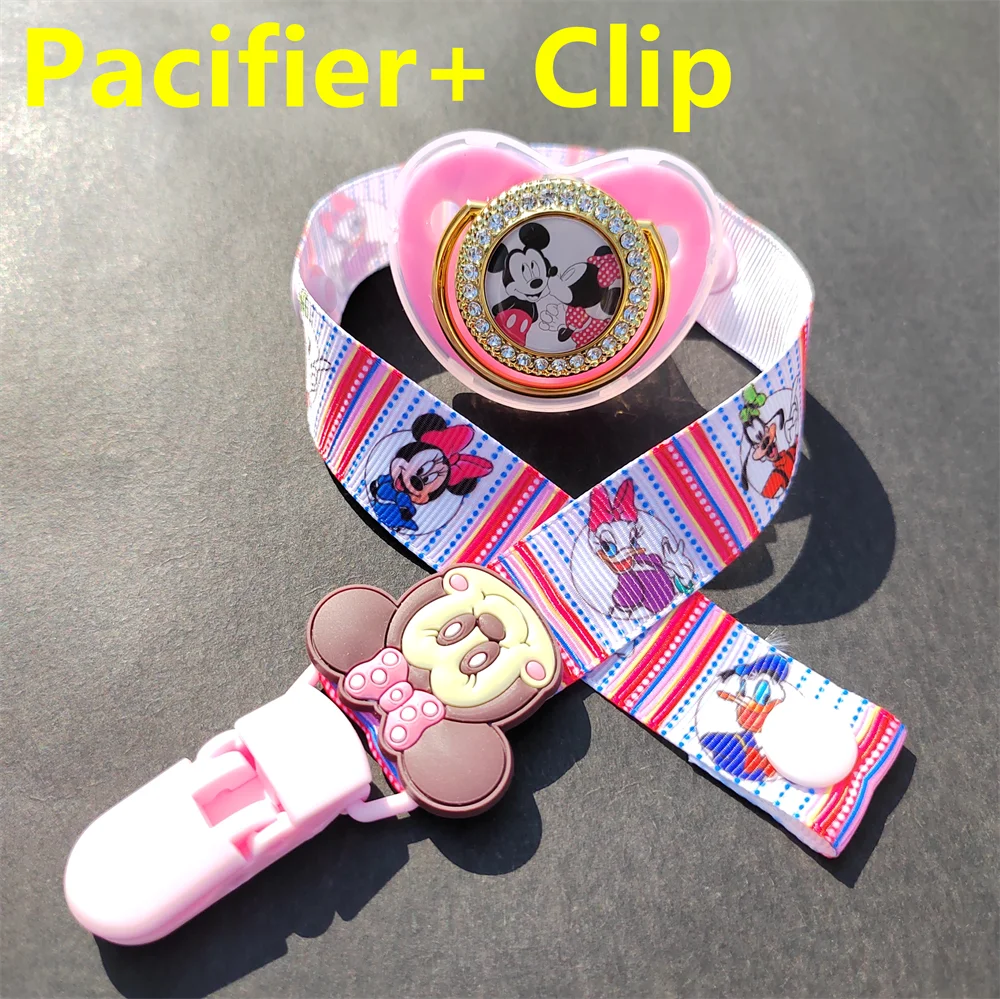 2022 Disney Minnie Mouse graphic Baby pacifier and pacifier clip BPA-free silicone baby nipple Gold glitter Baby Fake pacifier