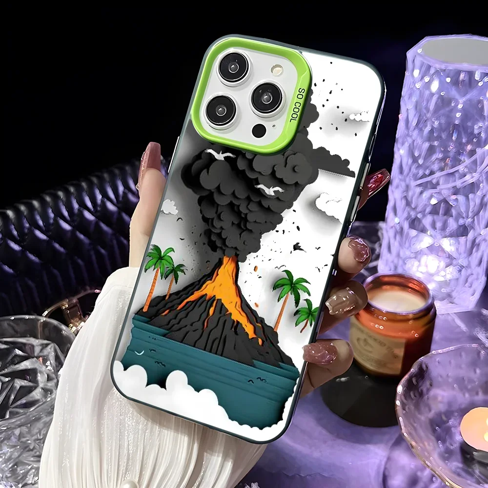 

Creative volcanic eruption phone case for iPhone 16 15 14 13 12 11 Pro/ Max/Plus shock-proof rear cover anti-fingerprint
