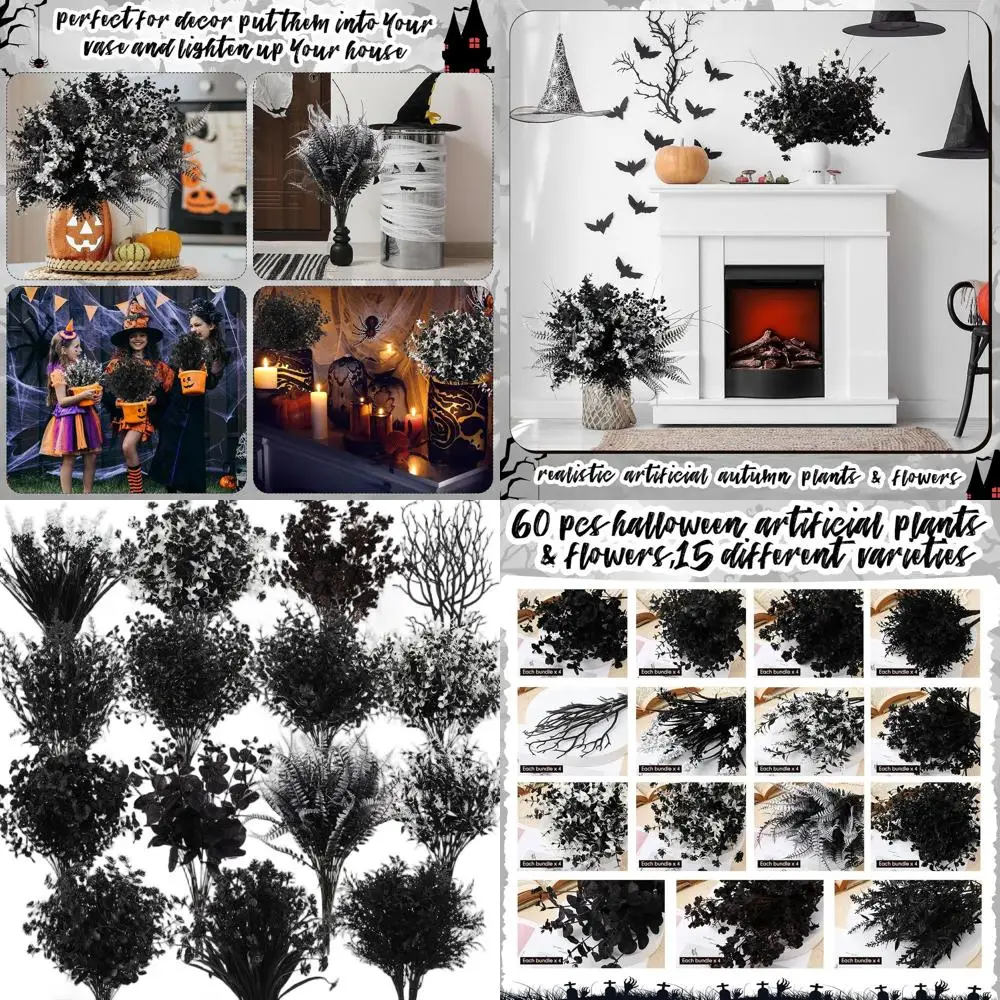 

60 Packs Durable Artificial Outdoor Flowers: 15 Varieties UV-Protected Plastic Plants for Window Boxes, Porches, Patios, and Gar