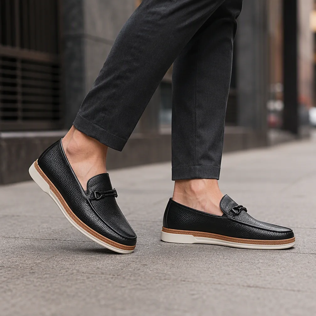 Desai Herren 2026 Herbst PU-Leder Horsebit Loafer Slipper Schuhe Rutschfeste Dicke Flache Sohle Komfortable Leder-Freizeitschuhe – Detail 11