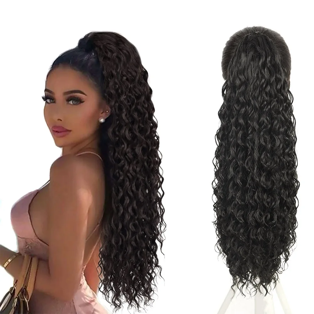 

Curly Ponytail Extensions Clip in Synthetic Drawstring Ponytail Wig Long 32Inch Water Wave Afro Pony Tail Women Hairpiece False