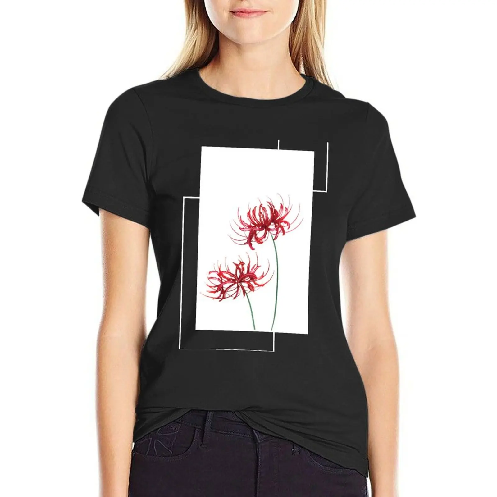 Lycoris Recoil Red Spider Lily White T-shirt Female clothing summer clothes anime clothes plus size t shirts for Women loose fit