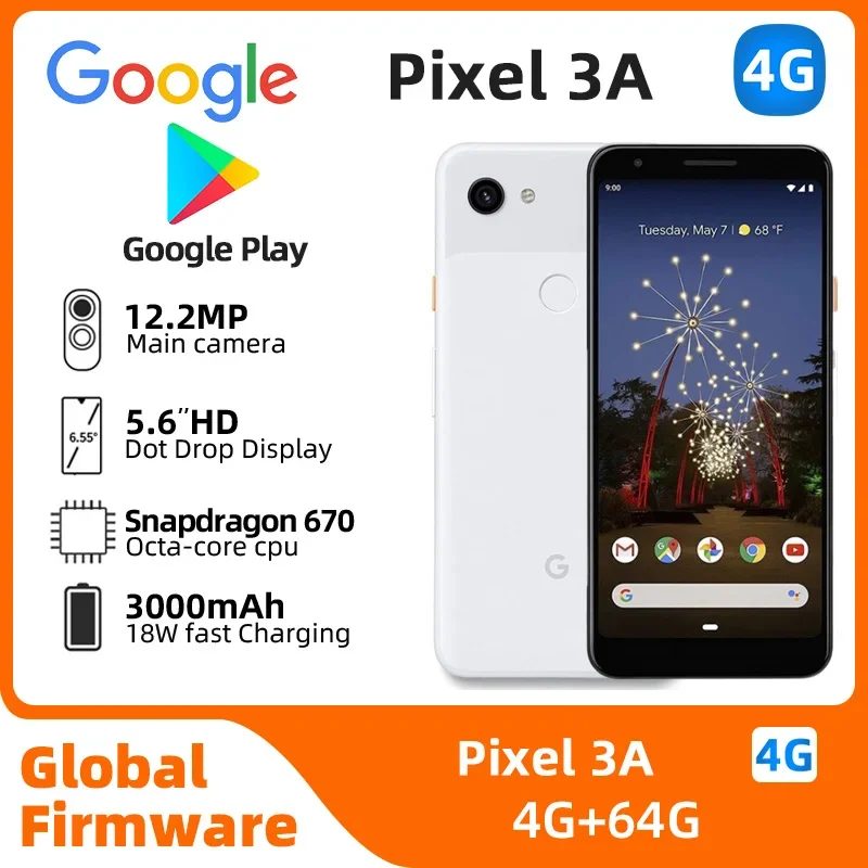 Google Pixel3a 4G Snapdragon670 5.6Inch Screen 18w Charge 3000mAh Battery used phone