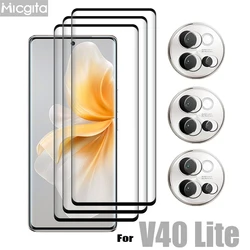 9D Curved Glass Protector For VIVO V40 Lite Tempered Front Film and Soft Fiber Lens film For VIVO V40 Lite