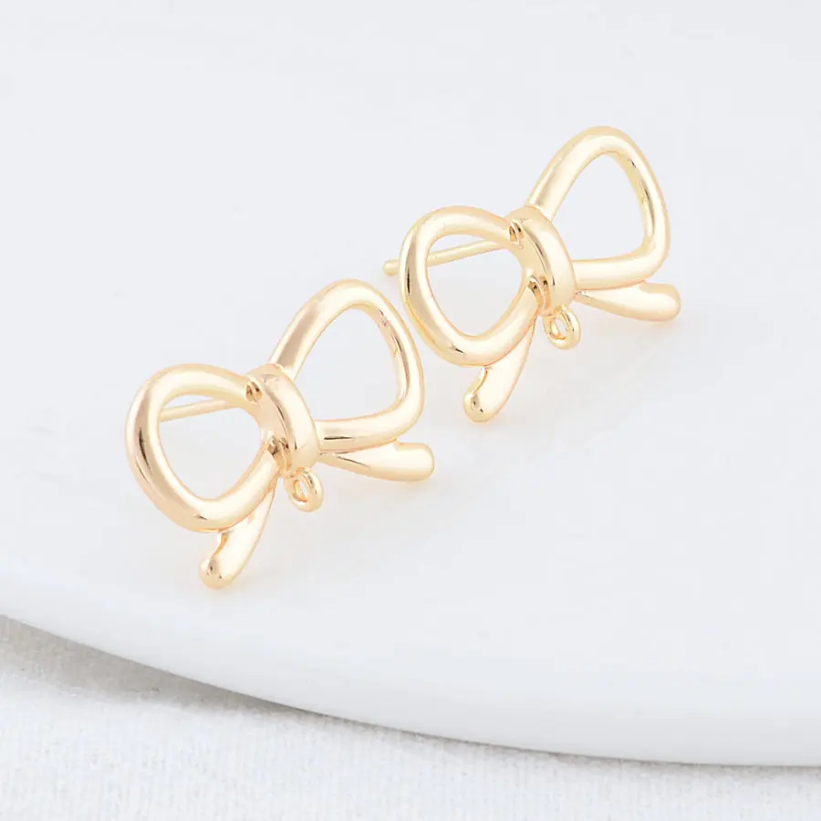 6PCS 12.5*21MM 14K Gold Color Plated Brass Bowknot Stud Earrings High Quality Diy DIY Jewelry Making Finding Accessories