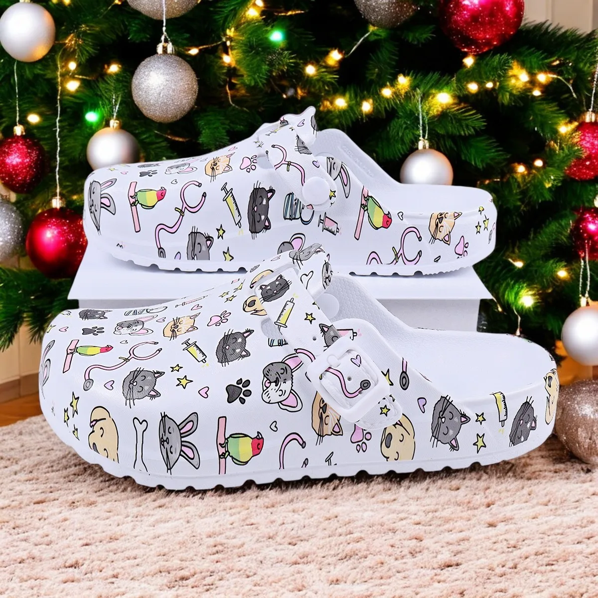 Clogs For Women  Anti-slip Waterproof Close Toe Slides Cute Animals Printing Nurse Shoes Casual Indoor Outdoor Slippers