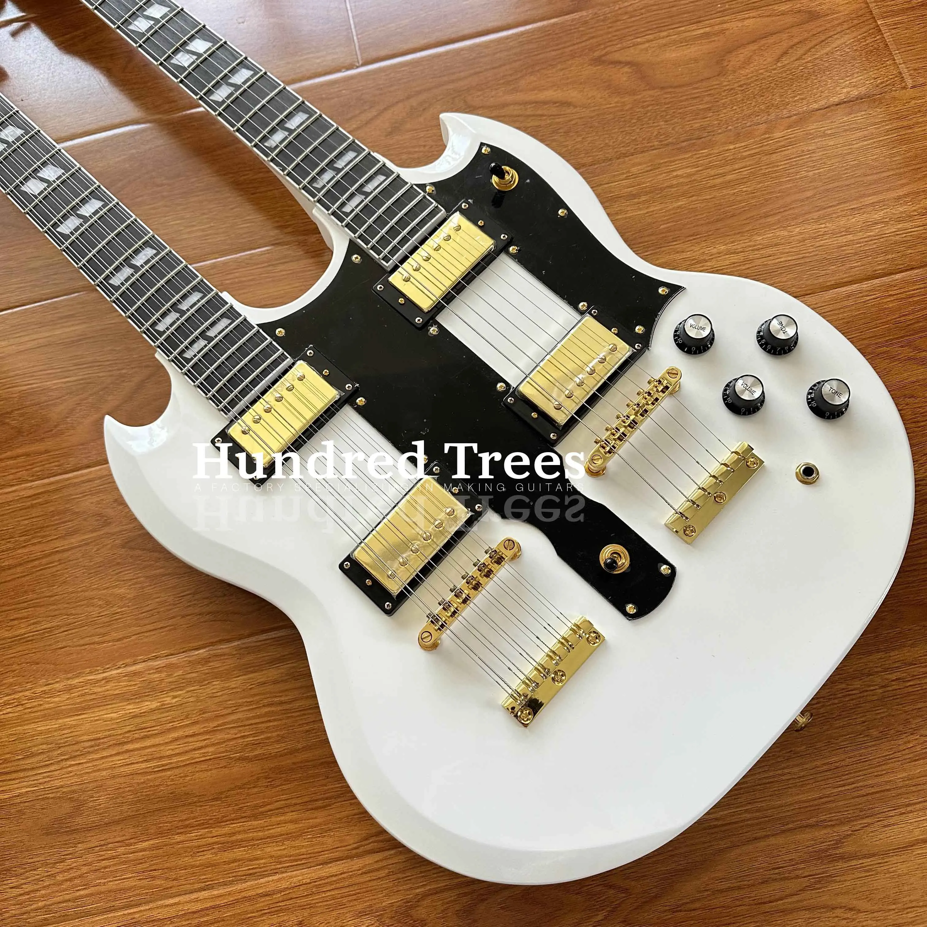 White Double Neck SG Electric Guitar 12+6 Strings Solid HH Pickups HPL Fretboard Free shipping