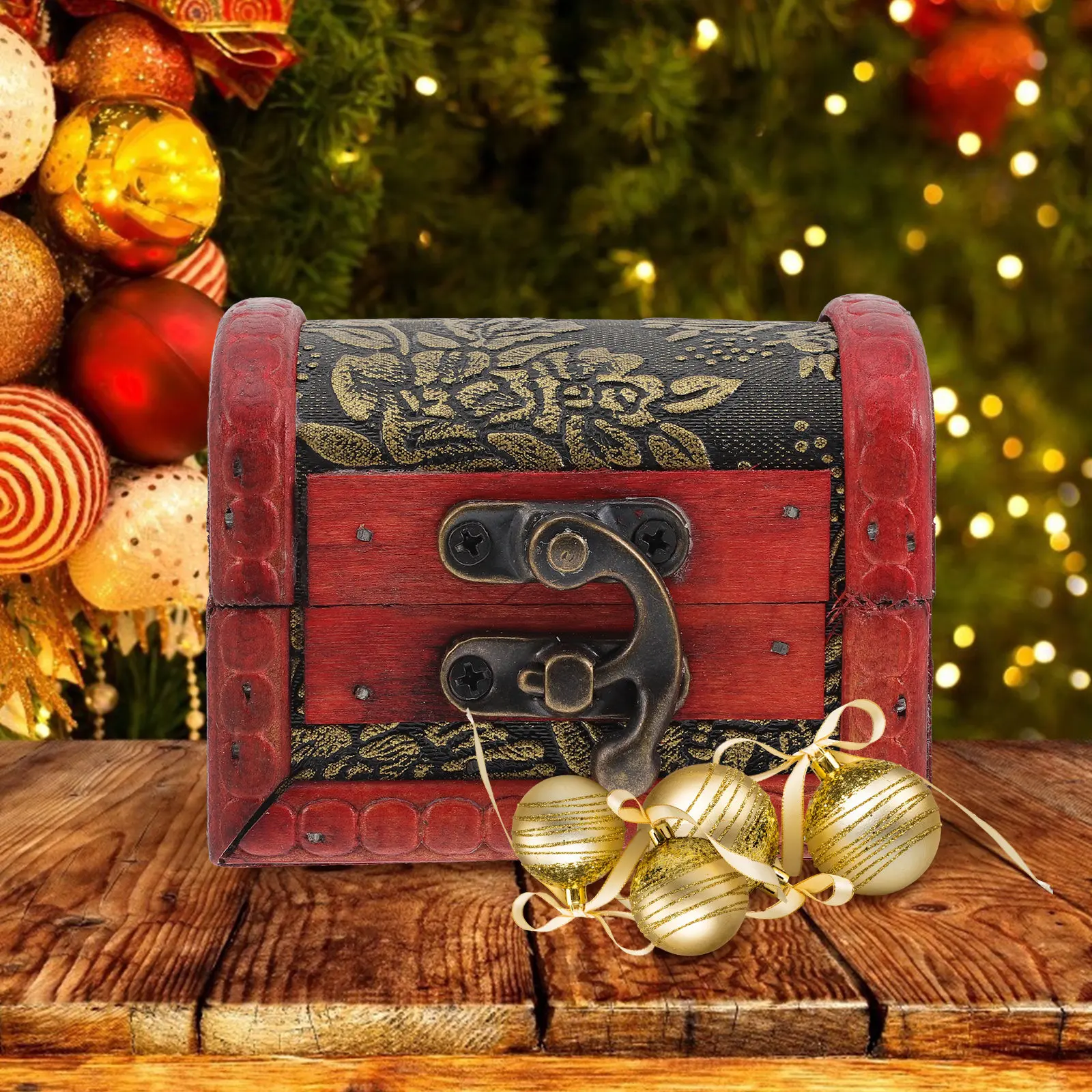 Wooden Candy Box Retro Style Storage Container for Jewelry Coins Holiday Gifts Christmas Party Favor Small Treasure Chest