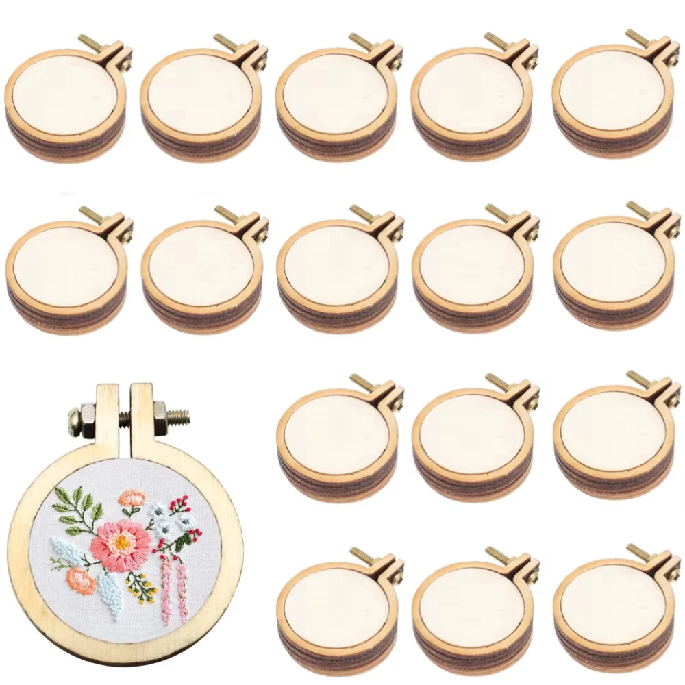 10/5Pcs Holz Mini Stickerei Hoop Ring Runde Anhänger Kreuz Stich Rahmen Kit Für Handwerk Nähen Zubehör