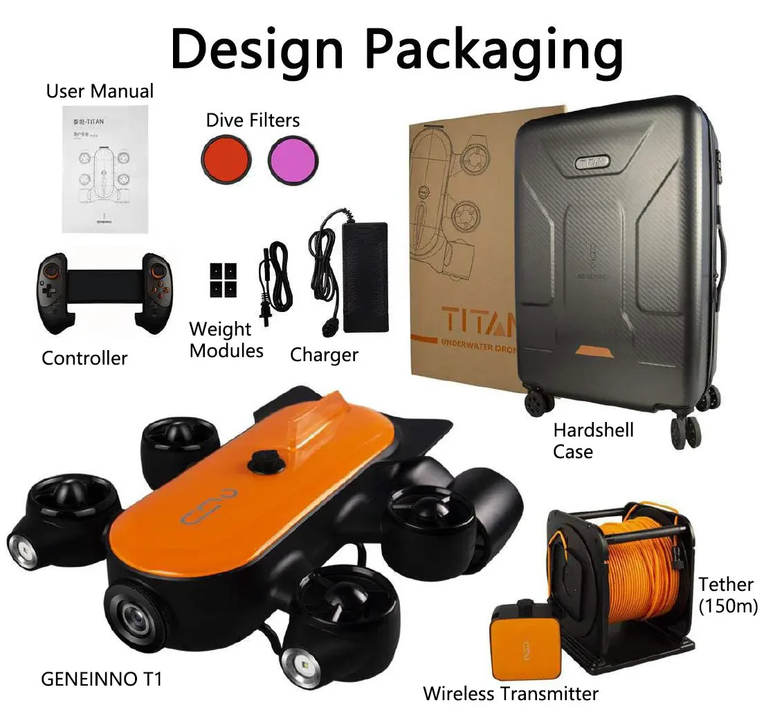 GENEINNO 150M Tether Titan Professional Underwater Drone ROV AUV Robot with 4K UHD Camera for Detection, Recording,Salvage work