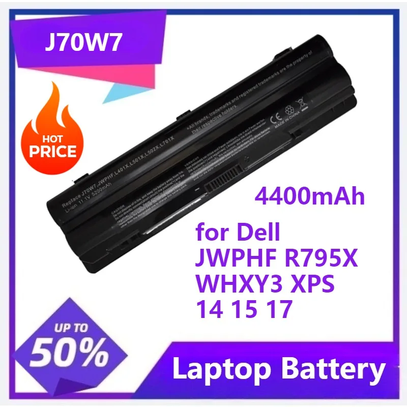

J70W7 for Dell JWPHF R795X WHXY3 XPS 14 15 17/17 3D L401x L501x L502x L701x L702x 312-1123 312-1127 4400mAh Laptop battery