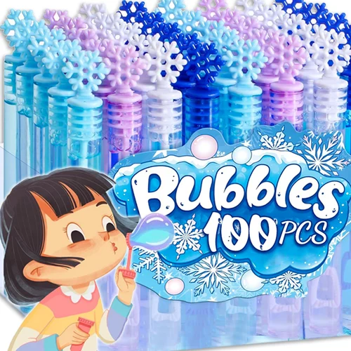 플라스틱 거품 튜브 장난감, 눈송이 모양, 마술 거품 비누 지팡이, 크리스마스, 결혼식, 새해 파티용, 손님용 선물, 10 개, 100 개 