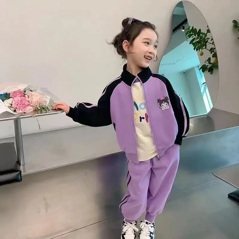 

Kuromi Anime Kawaii Fashion Jacket Pants Set Cute Cartoon Children Sanrio Ins Long Sleeve Sportswear Clothing Gifts for Kids