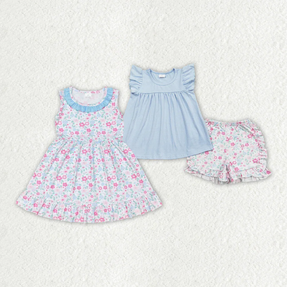 

GSSO1056 Wholesale Sibling Matching baby girl clothes floral sleeveless shorts set Summer Boutique kids clothes girl sets
