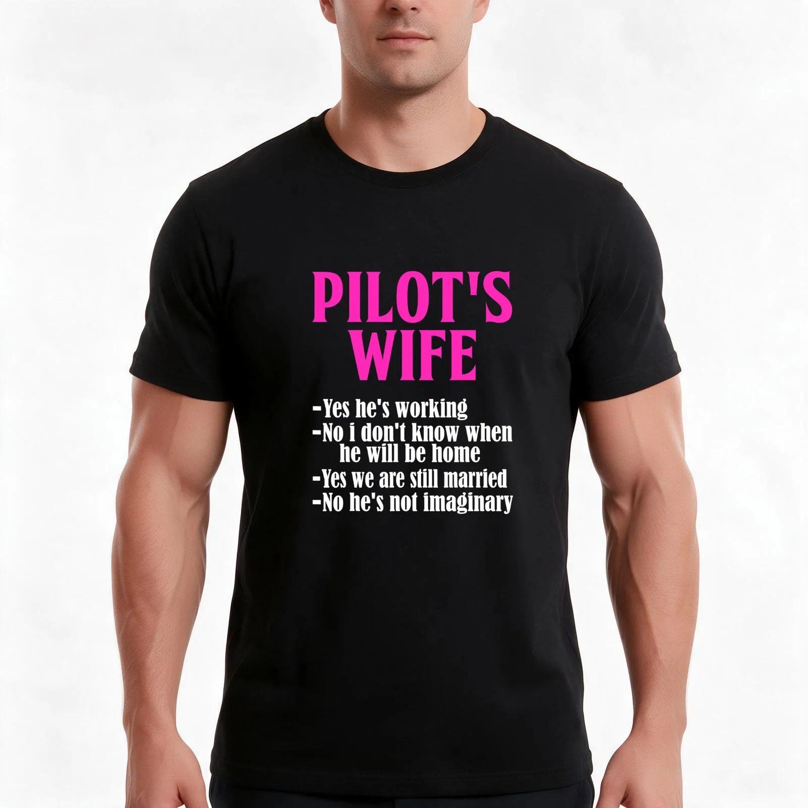 Pilot's Wife Funny Answers To Questions T-Shirt, Summer Casual Cotton Tee, Oversized Streetwear Tops, Vintage Graphic Print