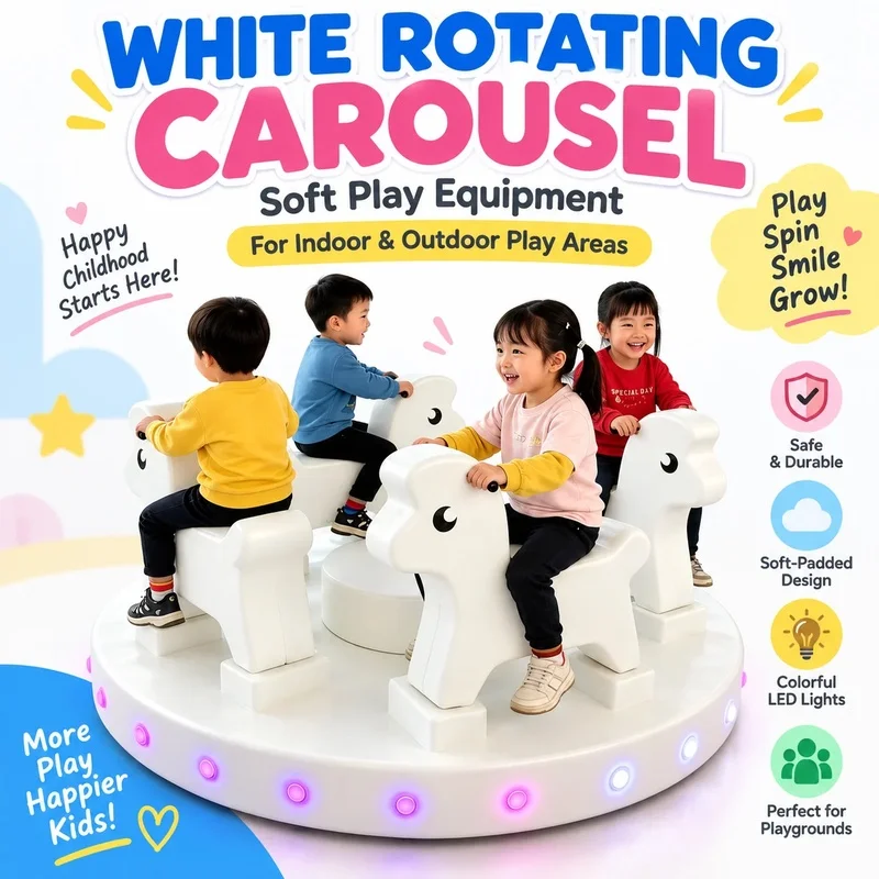 Kids Electric Soft Padded Rotating Carousel 4 Seats Animal Theme LED Light Playground Indoor Outdood Party Rental Equipment