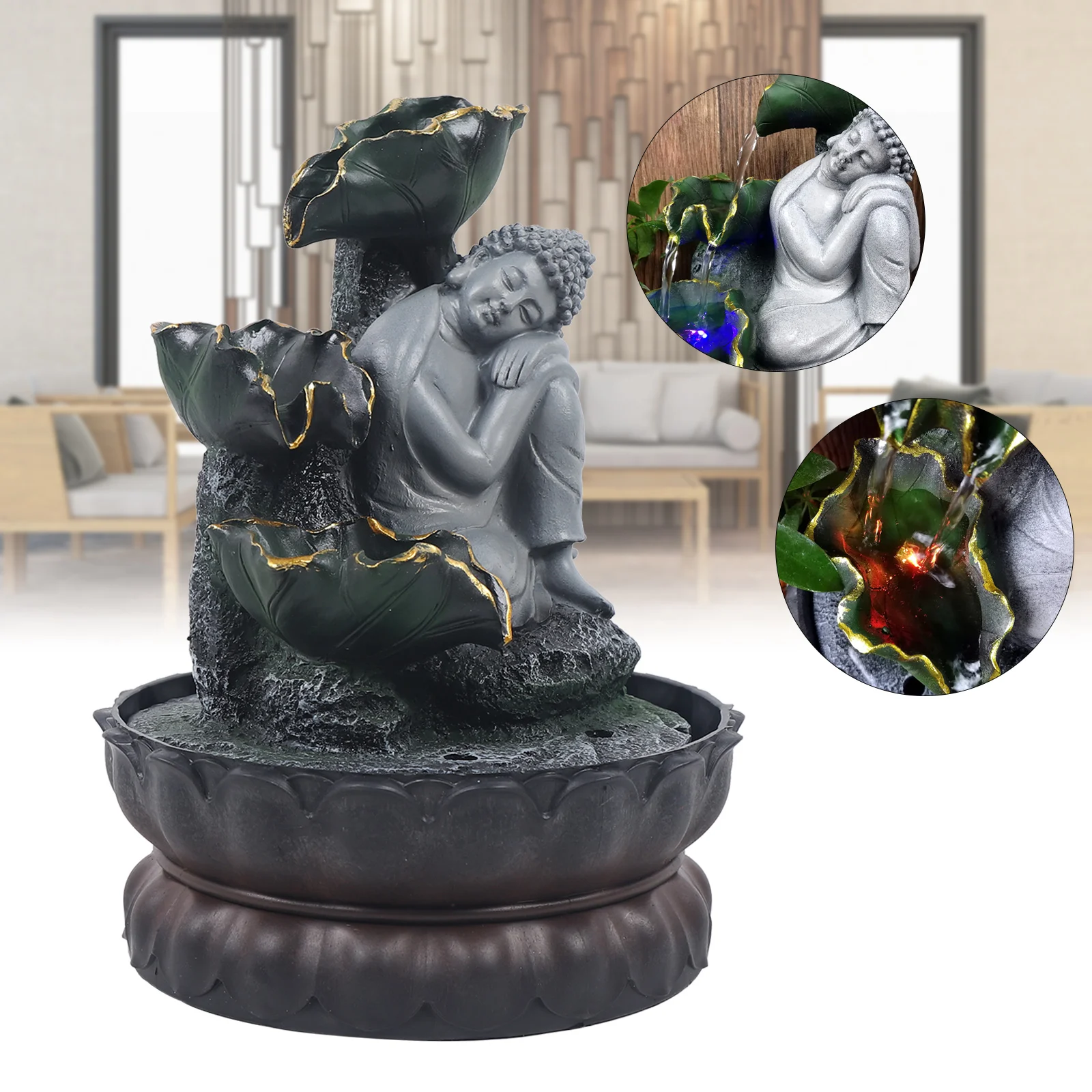 

Indoor Handmade Zen Buddha Resin Statue Water Fountain Ornament Desktop Decor Desktop Decor Indoor Handmade Resin Water