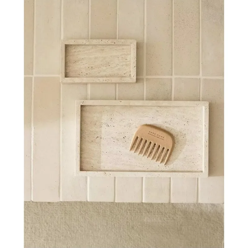 Wabi-Sabi Natural Yellow Travertine Tray for Home Decor Organizer Rectangular Beige Marble Stone Bathroom Accessories Wholesale