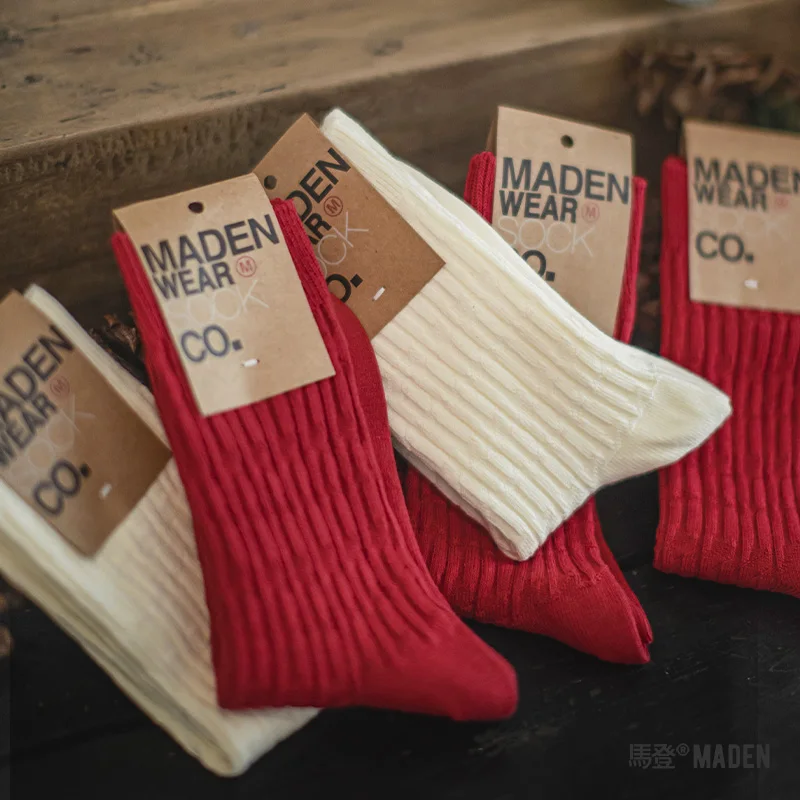 Maden 3 Pairs Knitted Christmas Vintage Mid-Calf Sports Socks Versatile Solid Color Long Socks for Women's Autumn and Winter