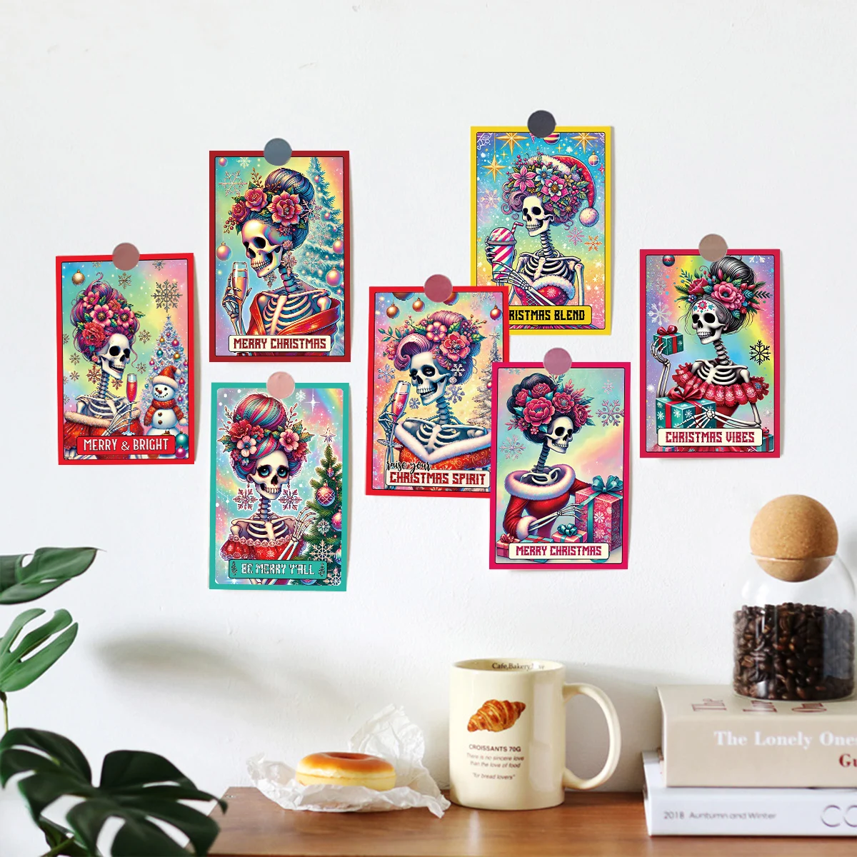 20pcs Colorful Skeleton Tarot Card Sign Poster Wall Collage Kit Room Home Decor,Merry Bright,Mini Postcard Gifts,Christmas Decor
