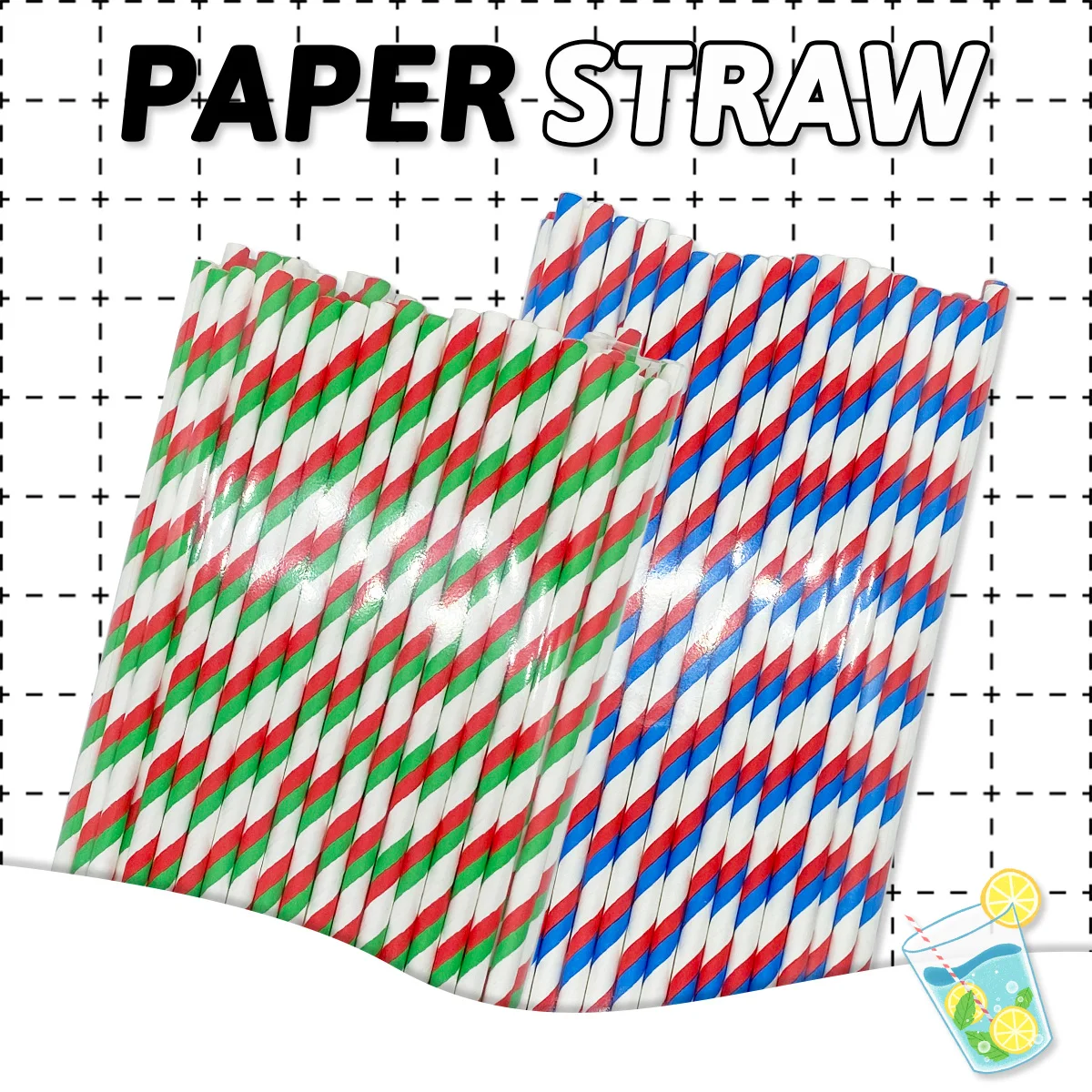 500pcs red green striped straws, double striped design, beverage stirrer, party straws, 6X197mm