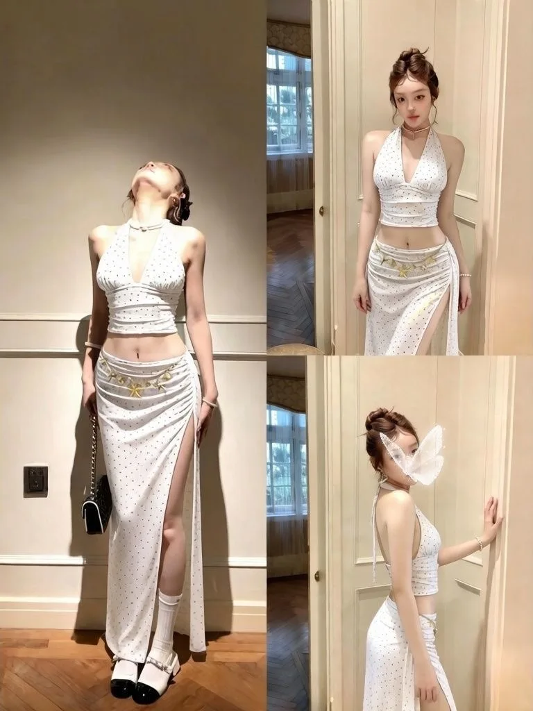 

Retro Ne Hanging Slimming Bikini Vaion Hot Spring Suit Polka Dot Swimwear for Women Beach Play Thermal Use