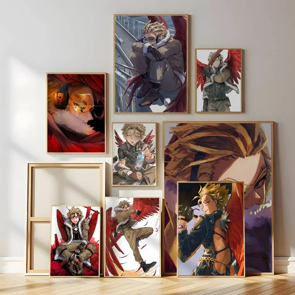 Anime My Hero Academia Hawks Poster Self-adhesive Wall Mural Art Waterproof Sticker For Bar Room Decor High Quality Print Gift