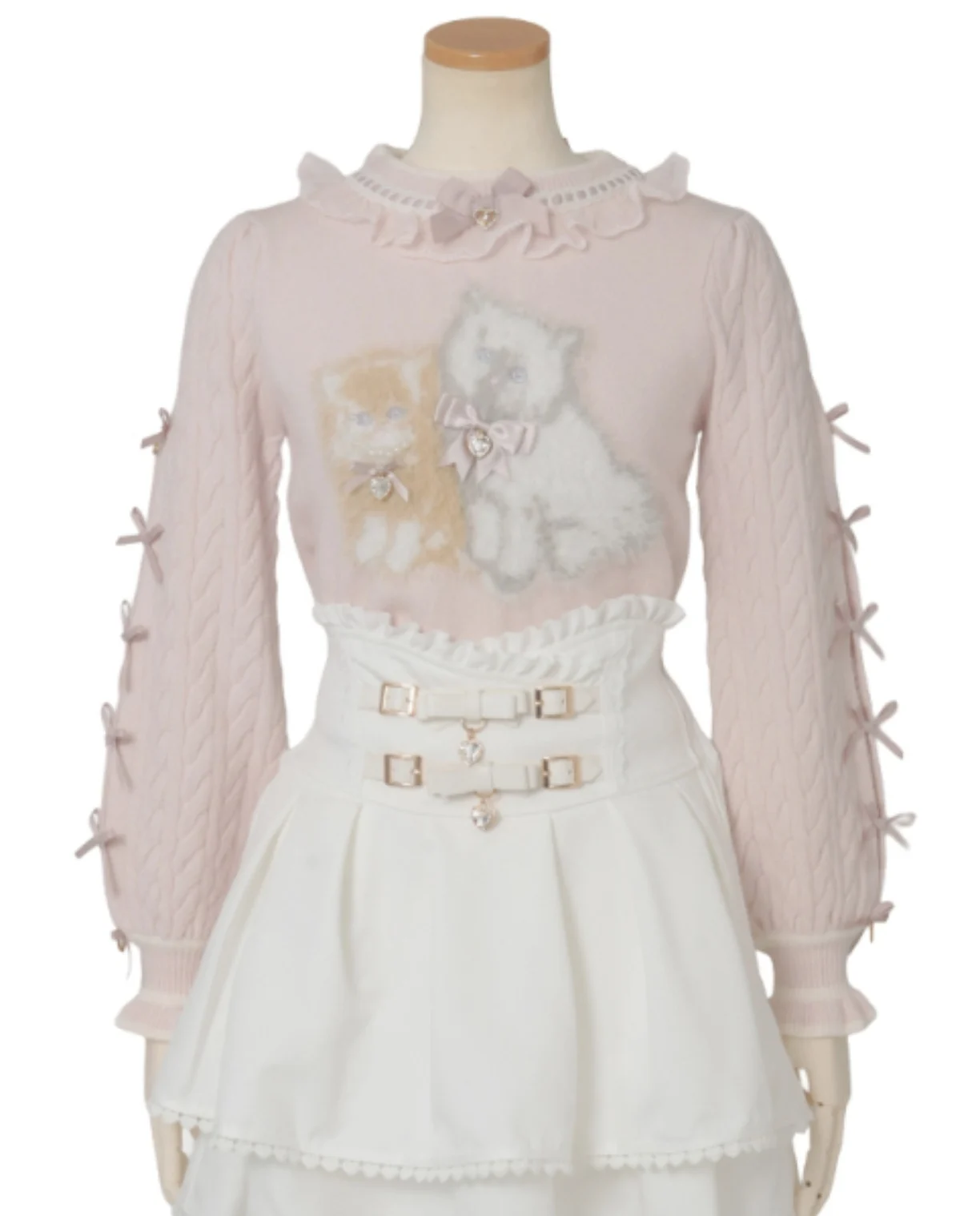 النمط الياباني ليز لطيف القط رقيق لينة البلوز متماسكة سترة الخريف الشتاء جديد الحلو فتاة طويلة الأكمام أنيقة لوليتا سترة