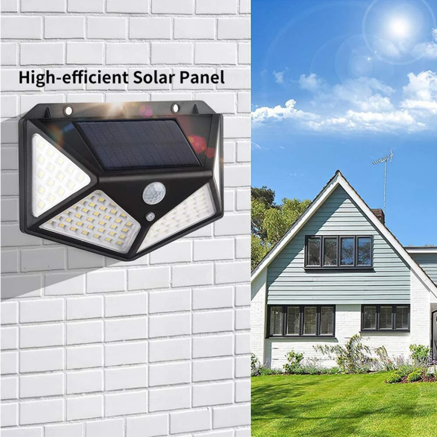 New Outdoor Rechargeable Solar Garden Lights with Four Side Body Sensor - Bright and Durable LED Wall Lights for Street Lighting