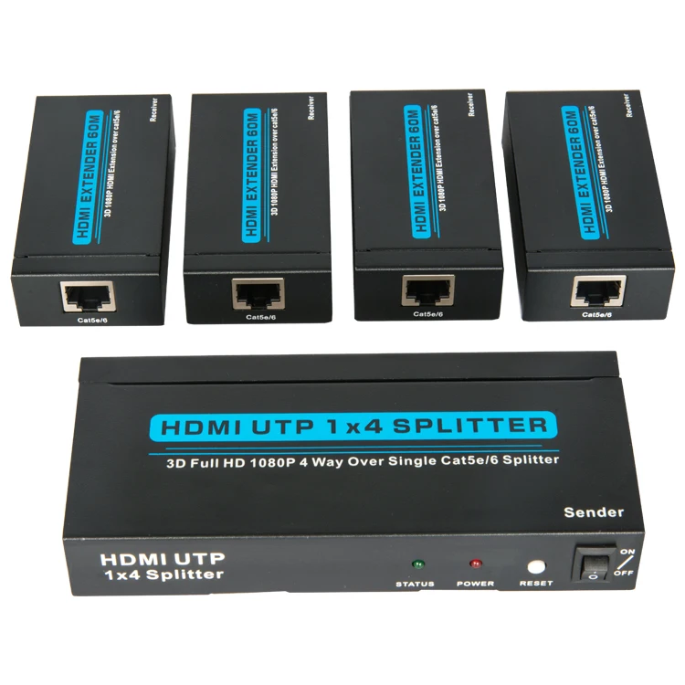 1X4 Port Over Cat5e/Cat6 Ethernet Cable HDMI Splitter Extender