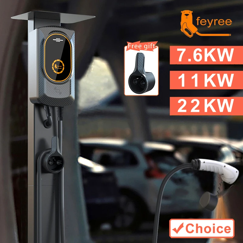 feyree EV Charger Type2 Cable 32A 7KW EVSE Wallbox IEC62196-2 Adapter Type1 j1772 1Phase for Electric Vehicle Charging Station