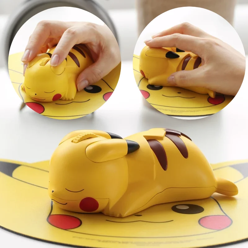 New 1 Set Pokemon Pikachu Figure Bluetooth Wireless Mouse Anime Kawaii Pikachu Mousepc Computer Laptop Pad Pikachu Mouse