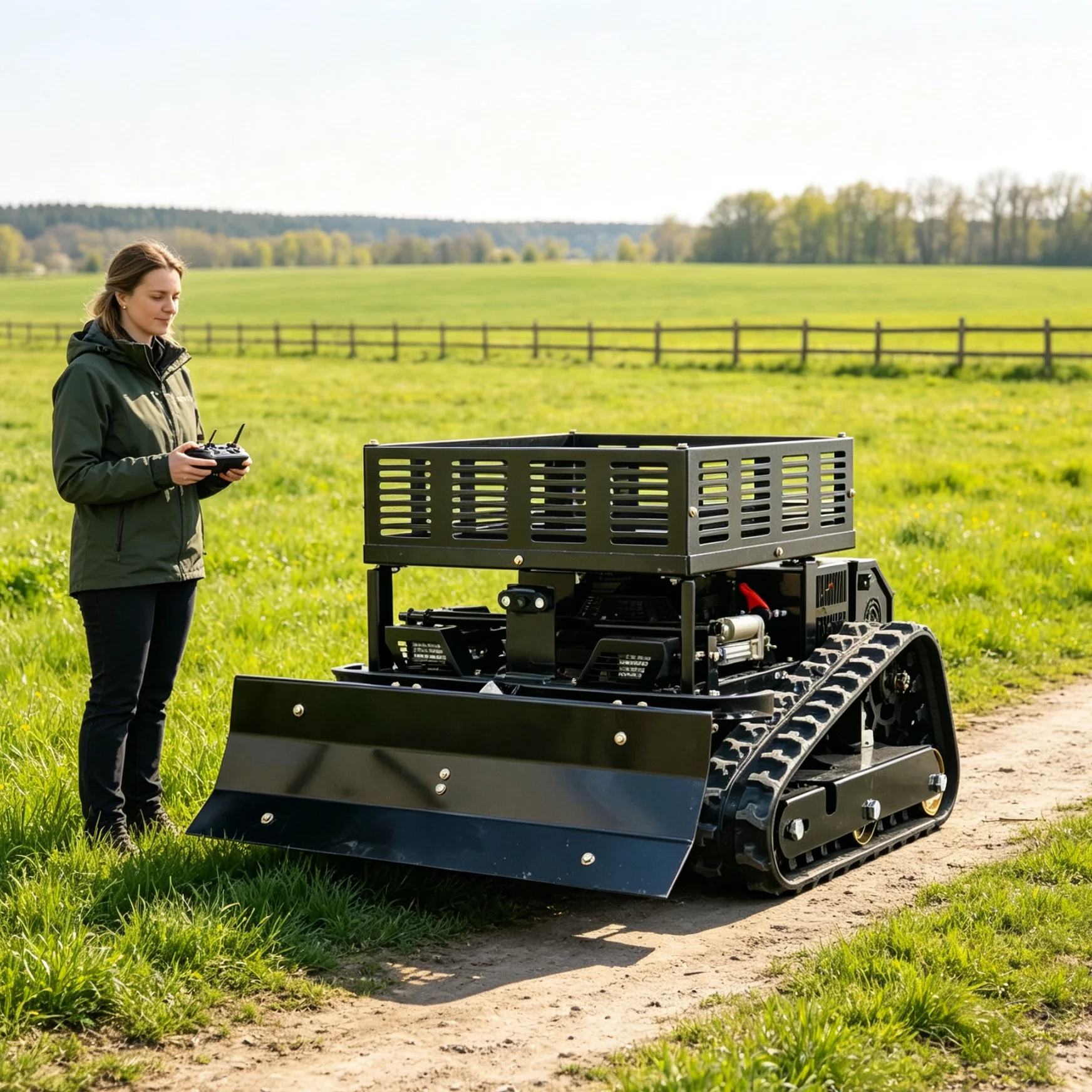 Customized 550 long‑range remote‑controlled lawn mower, expandable storage rack, display screen and snow‑shovel kit maintains
