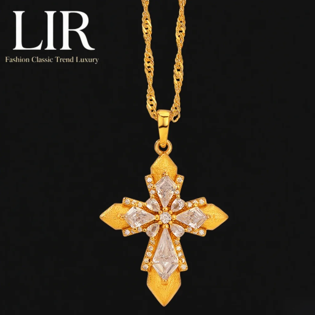 

LIR Fadeless Non - deformable Cross Pendant Necklace: Zircon Inlay, Sparkling, for Peace Protection, Trendy Women's Jewelry