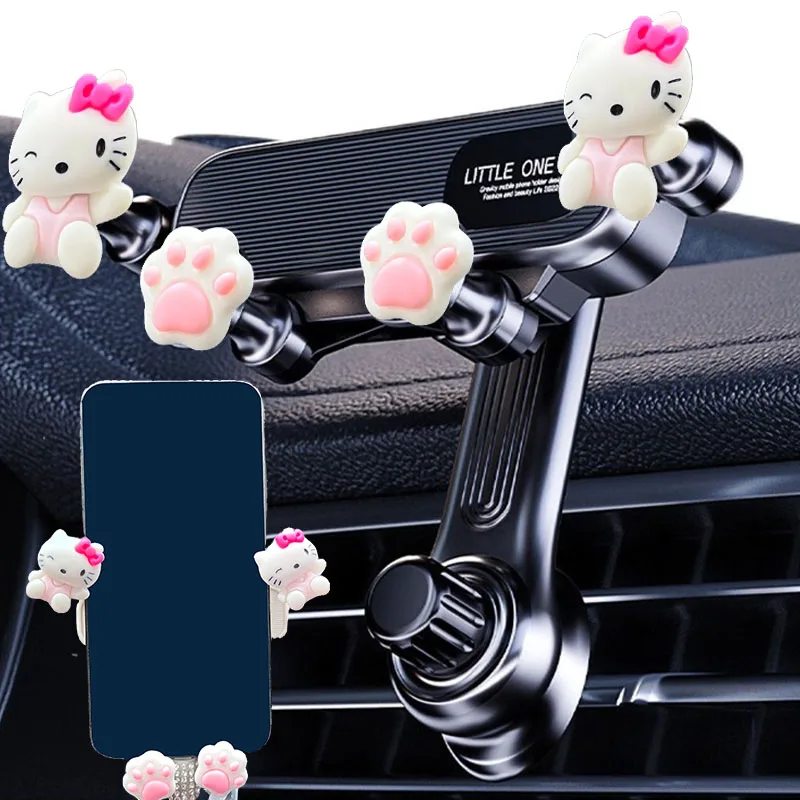 

Автомобильный держатель для телефона Hello Kitty Gravity, телескопическое автомобильное крепление для телефона с воздуховыпускным отверстием на 360 градусов, поддержка смартфона для 4,7-7 дюймов