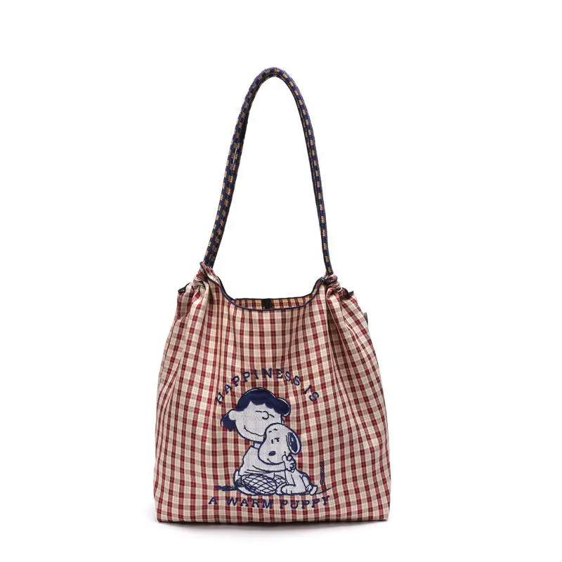 Snoopy Co-Branded Embroidered Nylon Tote Large Capacity Women Shoulder Crossbody Handbag Summer Commute Shopping Bag Wholesale