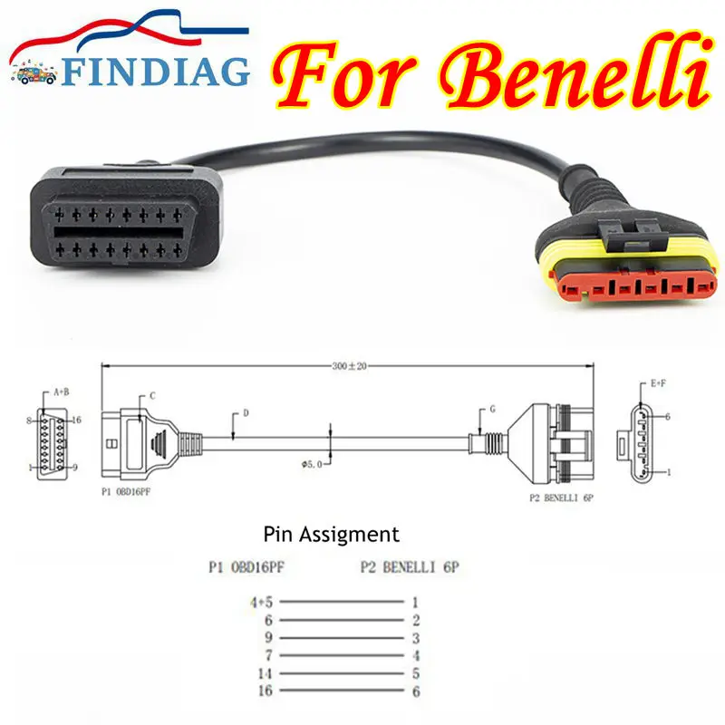 

Для Benelli OBD разъем для мотоцикла для BENELLI 6P-16Pin адаптерный кабель OBD2 диагностический удлинительный кабель для мотоцикла