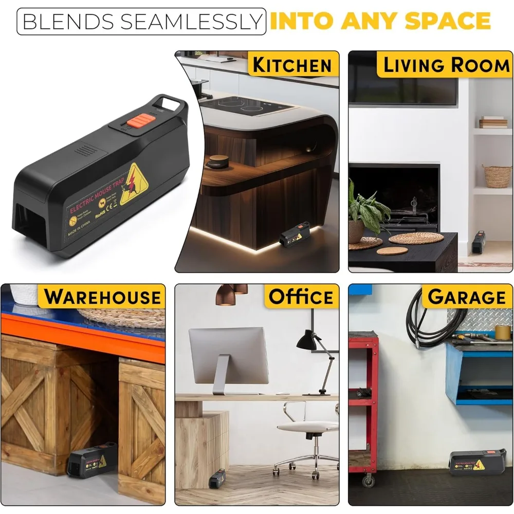 مصيدة ماوس كهربائية - قوارض إلكتروني للداخل والمنزل - مصائد فأر بشرية وفعالة - قابلة لإعادة الاستخدام