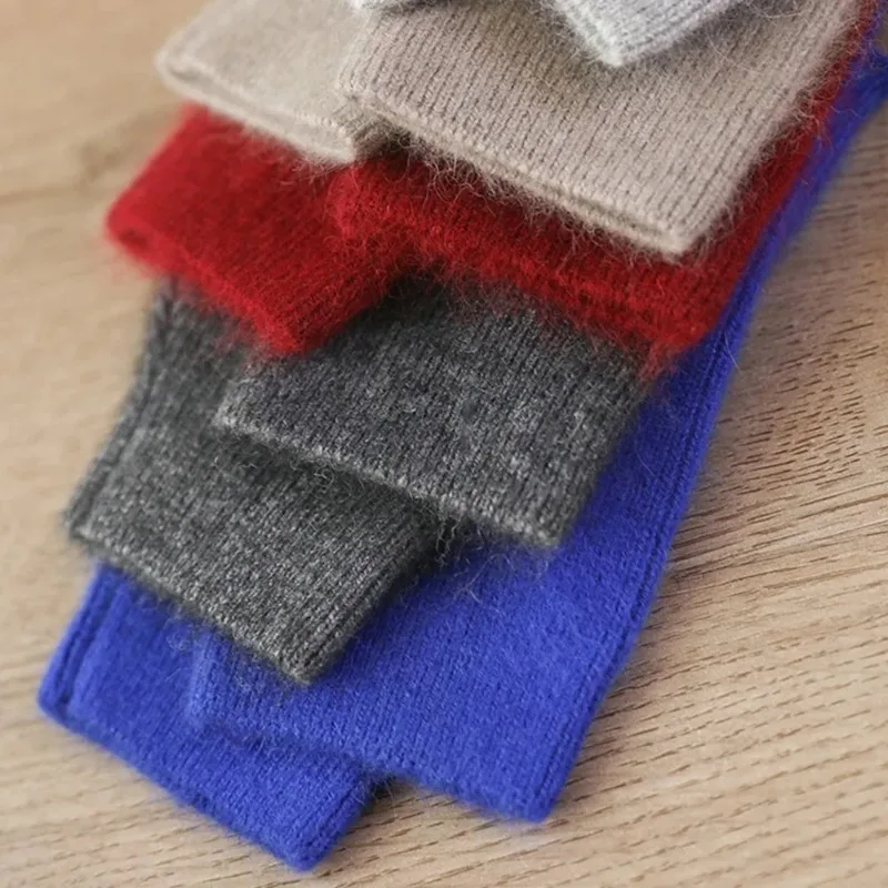 المنك الكشمير قفازات الخريف الشتاء قفازات دافئة جميلة أصابع الراكون الصوف القفاز طول المعصم ثقب الإبهام قفازات الموضة الإناث